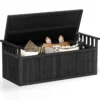 Outdoor Holz Aufbewahrungsbank mit Armlehnen & Deckel 2-Sitzer Bank mit Stauraum Schwarz