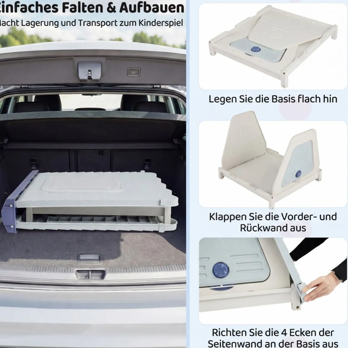 Outdoor Hundehütte mit Belüftete Fenster Klappbares Hundehaus aus Kunststoff Hundehöhle Blau