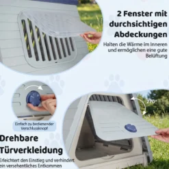 Outdoor Hundehütte mit Belüftete Fenster Klappbares Hundehaus aus Kunststoff Hundehöhle Blau