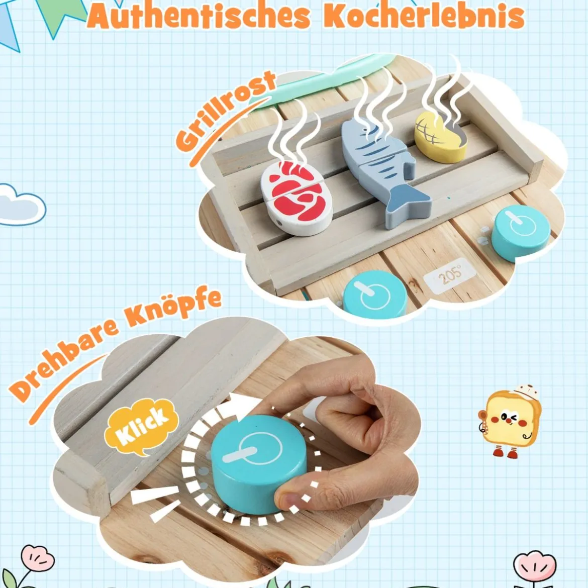 Outdoor Kinderküche Set mit Abnehmbarem Waschbecken & Regalen Holz Spielküche