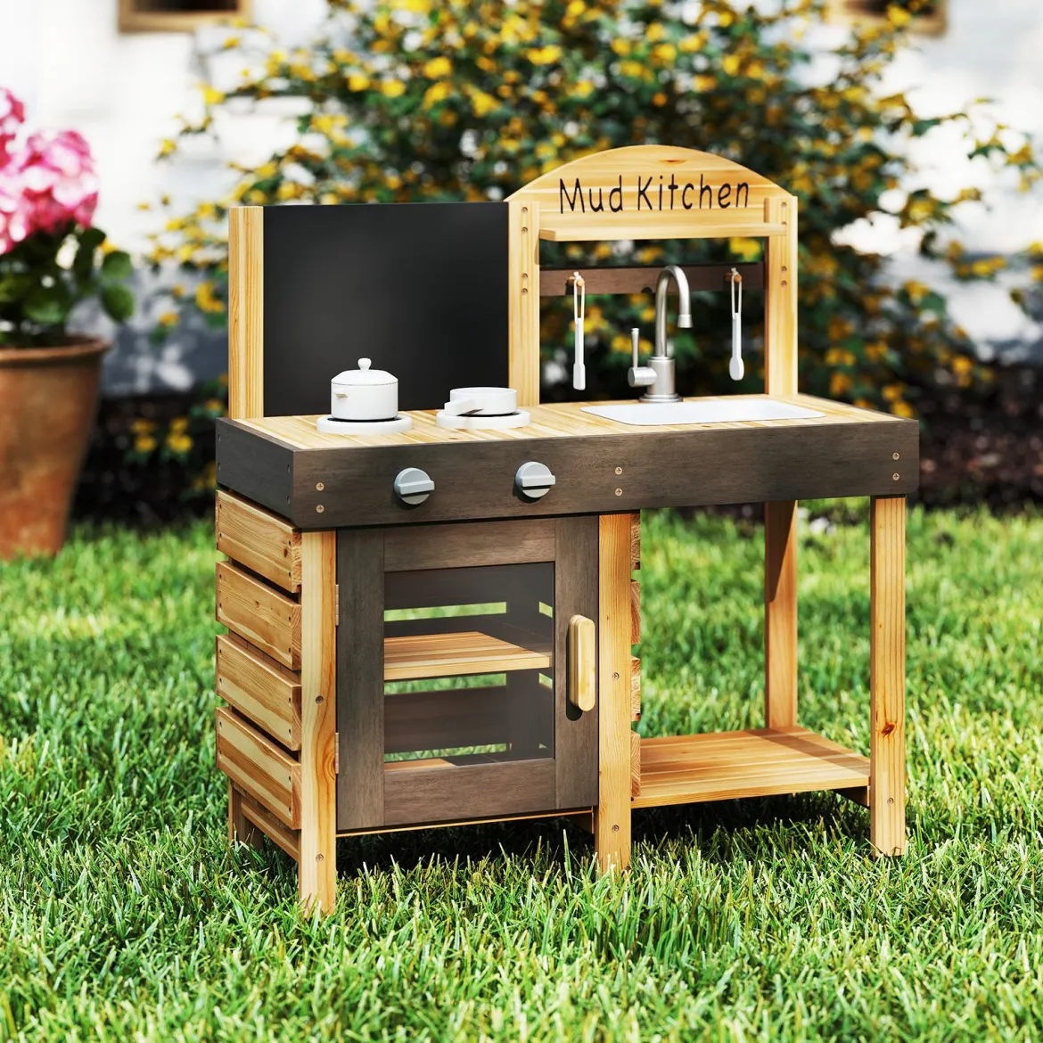 Outdoor Kinder Matschküche mit Tafel & Herden & Spüle Kinderküche Spielküche