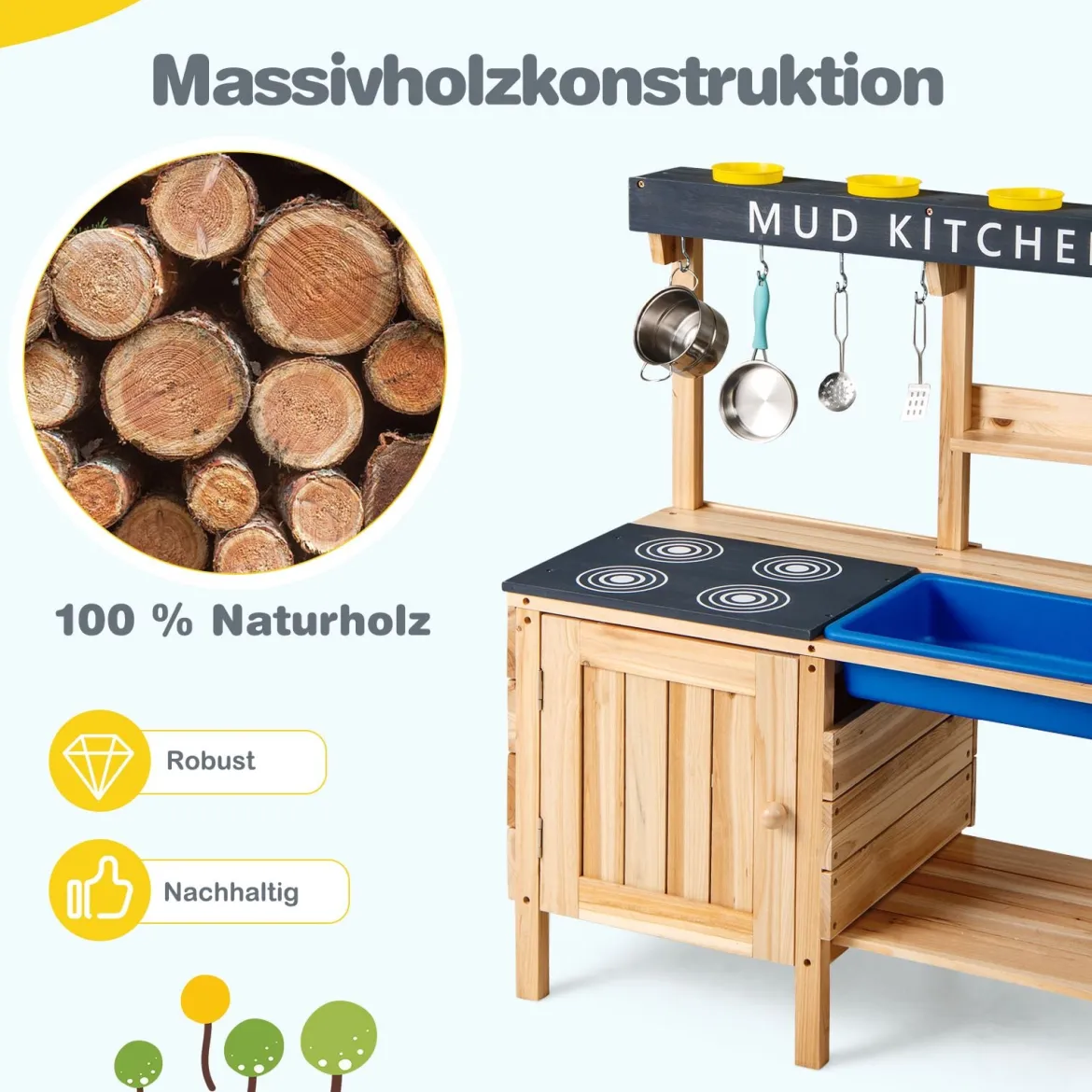 Outdoor Kinder Matschküche mit Abnehmbarem Waschbecken & Zubehör Spielküche Kinderküche