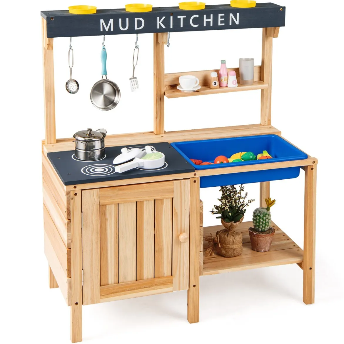 Outdoor Kinder Matschküche mit Abnehmbarem Waschbecken & Zubehör Spielküche Kinderküche