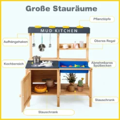 Outdoor Kinder Matschküche mit Abnehmbarem Waschbecken & Zubehör Spielküche Kinderküche