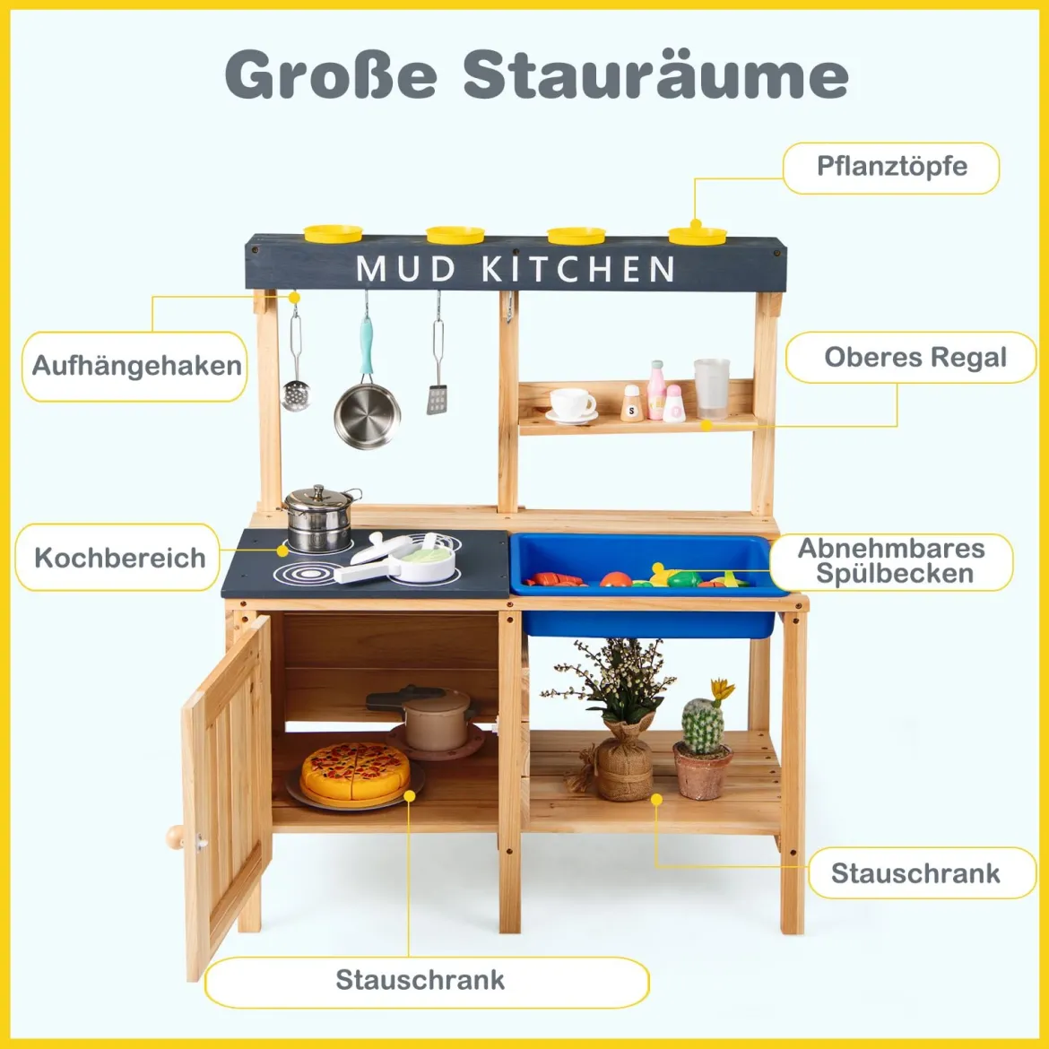 Outdoor Kinder Matschküche mit Abnehmbarem Waschbecken & Zubehör Spielküche Kinderküche