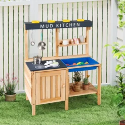 Outdoor Kinder Matschküche mit Abnehmbarem Waschbecken & Zubehör Spielküche Kinderküche
