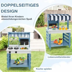 Outdoor Kinder Matschküche mit Wasserfunktion Tannenholz Kinderküche Doppelseitige Spielküche