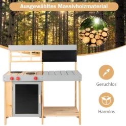 Outdoor-Kinder-Matschküchenset Holz-Spielküche 89 x 45 x 90 cm Natur + Grau