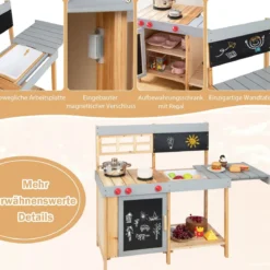 Outdoor-Kinder-Matschküchenset Holz-Spielküche 89 x 45 x 90 cm Natur + Grau