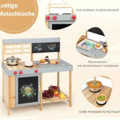 Outdoor-Kinder-Matschküchenset Holz-Spielküche 89 x 45 x 90 cm Natur + Grau