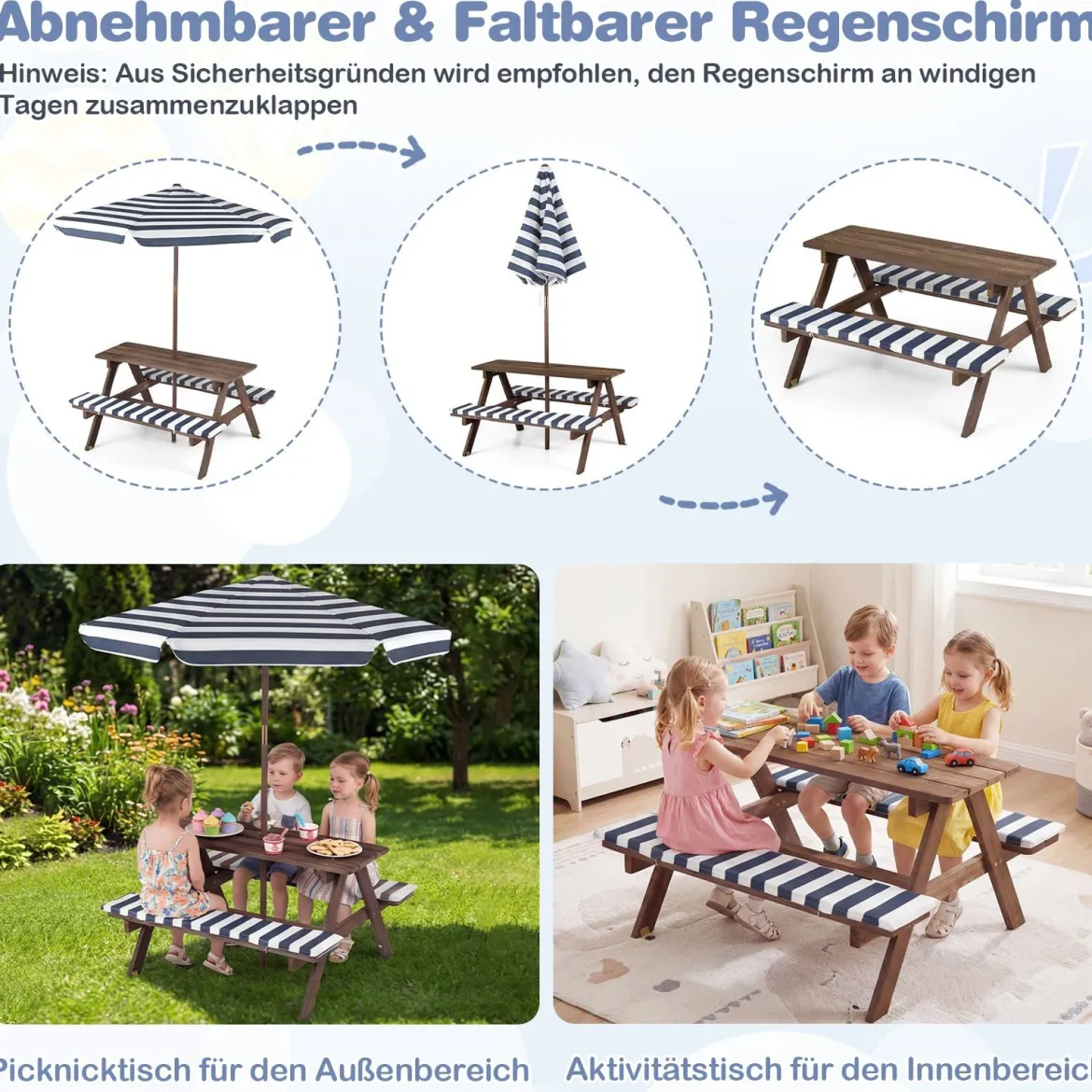Outdoor Kindersitzgruppe mit Höhenverstellbarem & Abnehmbarem Sonnenschirm Kindersitzgarnitur