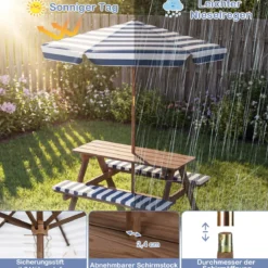 Outdoor Kindersitzgruppe mit Höhenverstellbarem & Abnehmbarem Sonnenschirm Kindersitzgarnitur