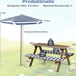 Outdoor Kindersitzgruppe mit Höhenverstellbarem & Abnehmbarem Sonnenschirm Kindersitzgarnitur