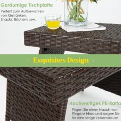 Outdoor Klappbarer Beistelltisch Polyrattan Gartentisch Wetterfester Balkontisch Kaffeetisch Braun