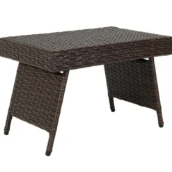 Outdoor Klappbarer Beistelltisch Polyrattan Gartentisch Wetterfester Balkontisch Kaffeetisch Braun