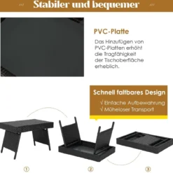 Outdoor Klappbarer Beistelltisch Polyrattan Gartentisch Wetterfester Balkontisch Kaffeetisch Schwarz