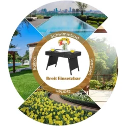 Outdoor Klappbarer Beistelltisch Polyrattan Gartentisch Wetterfester Balkontisch Kaffeetisch Schwarz
