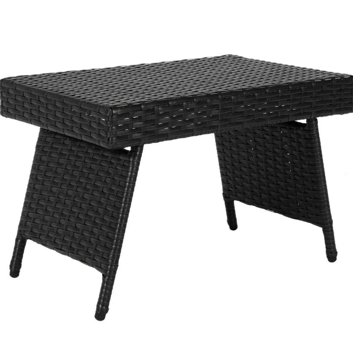 Outdoor Klappbarer Beistelltisch Polyrattan Gartentisch Wetterfester Balkontisch Kaffeetisch Schwarz