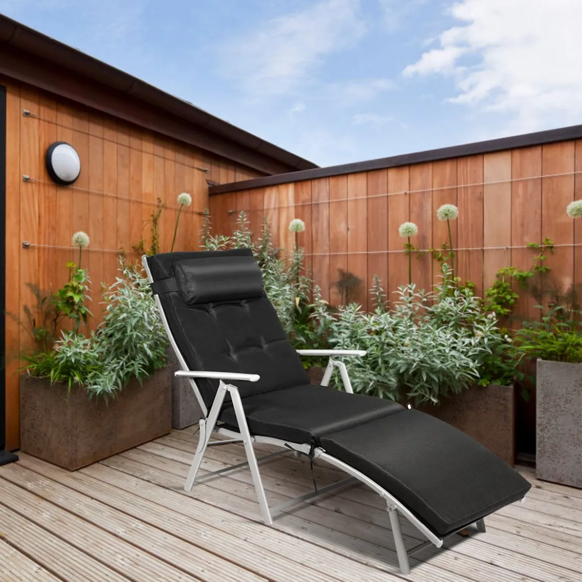 Outdoor Klappstuhl Loungesessel klappbar Liegestuhl einstellbar Gartenstuhl Schwarz