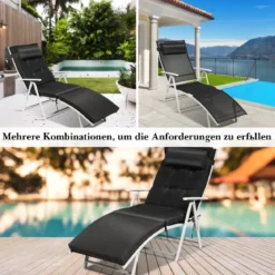 Outdoor Klappstuhl Loungesessel klappbar Liegestuhl einstellbar Gartenstuhl Schwarz