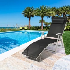 Outdoor Klappstuhl Loungesessel klappbar Liegestuhl einstellbar Gartenstuhl Schwarz
