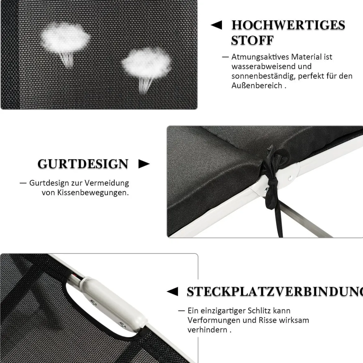 Outdoor Klappstuhl Loungesessel klappbar Liegestuhl einstellbar Gartenstuhl Schwarz