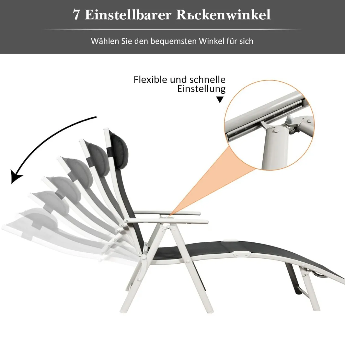 Outdoor Klappstuhl Loungesessel klappbar Liegestuhl einstellbar Gartenstuhl Schwarz
