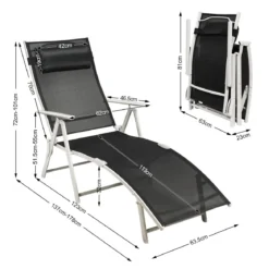 Outdoor Klappstuhl Loungesessel klappbar Liegestuhl einstellbar Gartenstuhl Schwarz