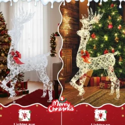 Outdoor LED Rentier mit 100 Warmweißen Lichtern Beleuchtete Weihnachtsdeko 150 cm