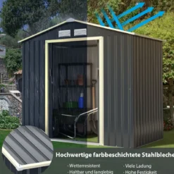 Outdoor-Metallschuppen Gartenhaus aus Stahl Schuppen 213 x 162 x 117 cm Grau