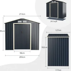Outdoor-Metallschuppen Gartenhaus aus Stahl Schuppen 213 x 162 x 117 cm Grau