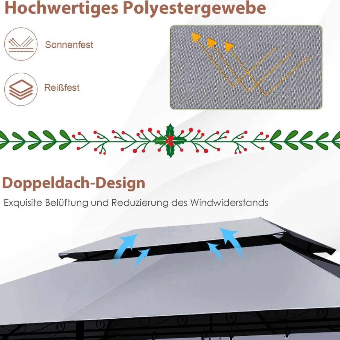 Outdoor-Pavillon mit abnehmbarer Netz-Seitenwand & Dächern 3,9 x 2,9 x 2,7 m Grau
