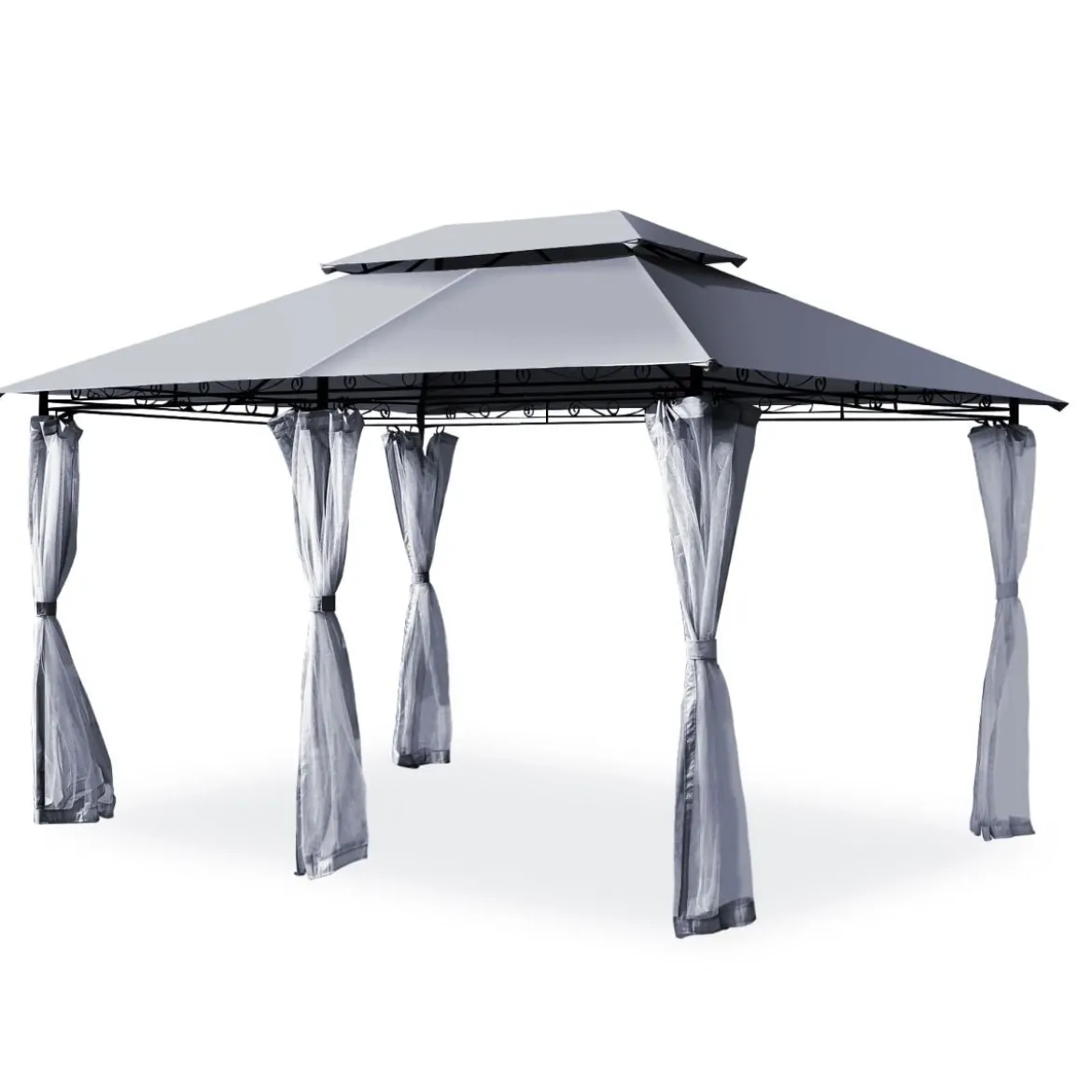 Outdoor-Pavillon mit abnehmbarer Netz-Seitenwand & Dächern 3,9 x 2,9 x 2,7 m Grau