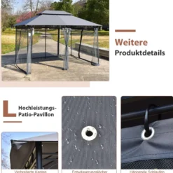 Outdoor-Pavillon mit abnehmbarer Netz-Seitenwand & Dächern 3,9 x 2,9 x 2,7 m Grau