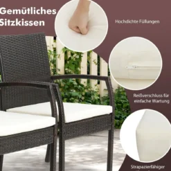 Outdoor-PE-Rattanstühle mit weichen Reißverschlusskissen Rattansessel für Garten
