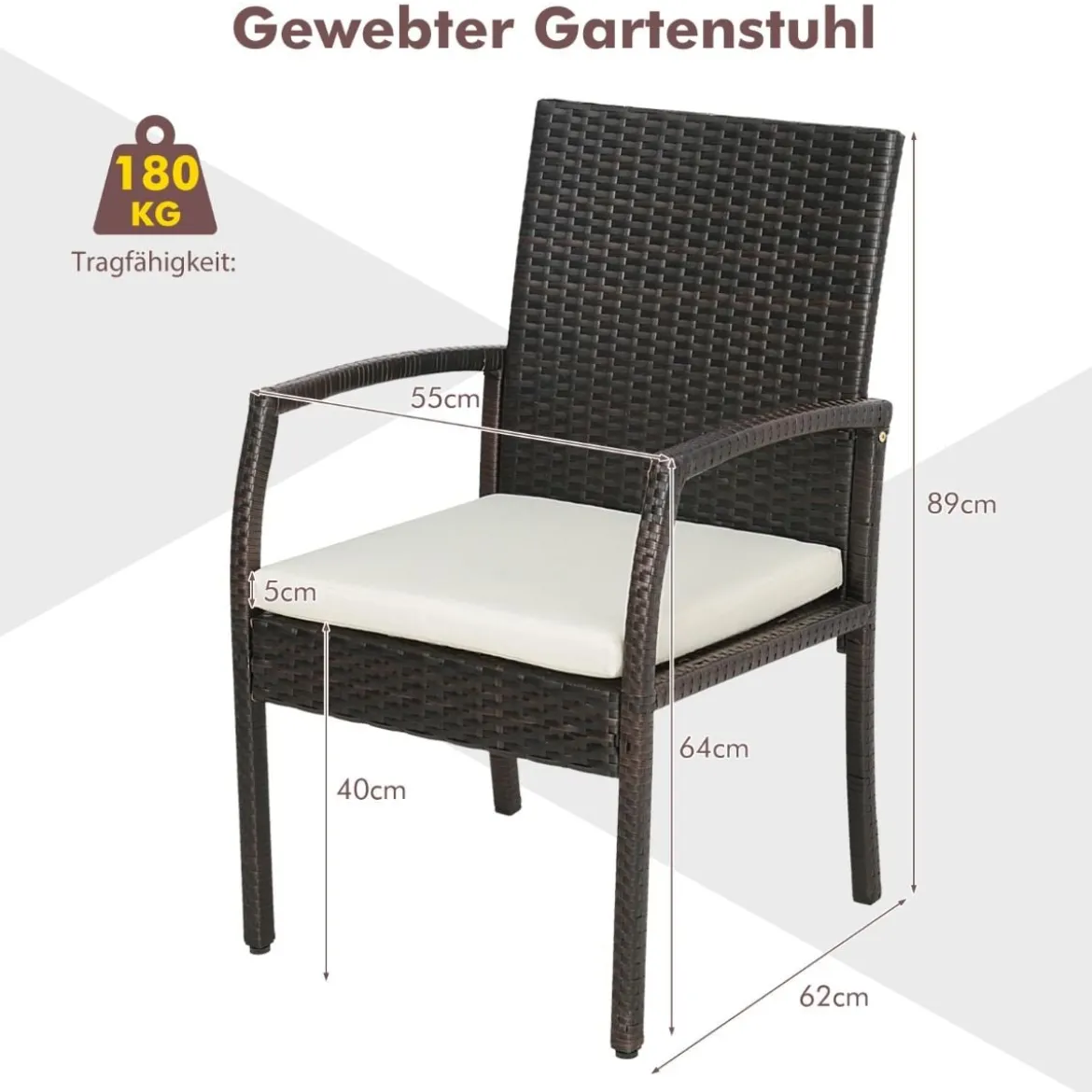 Outdoor-PE-Rattanstühle mit weichen Reißverschlusskissen Rattansessel für Garten