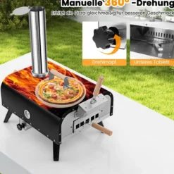 Outdoor Pizzaofen aus Edelstahl mit Pizzastein & Pizzaschaufel & Thermometer & Tragetasche