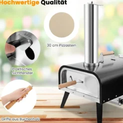 Outdoor Pizzaofen aus Edelstahl mit Pizzastein & Pizzaschaufel & Thermometer & Tragetasche