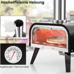 Outdoor Pizzaofen aus Edelstahl mit Pizzastein & Pizzaschaufel & Thermometer & Tragetasche