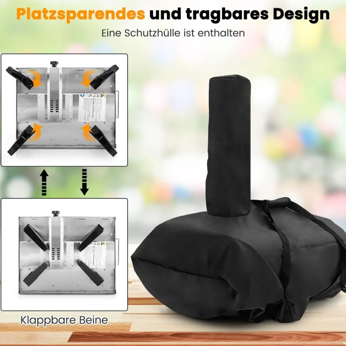 Outdoor Pizzaofen aus Edelstahl mit Pizzastein & Pizzaschaufel & Thermometer & Tragetasche