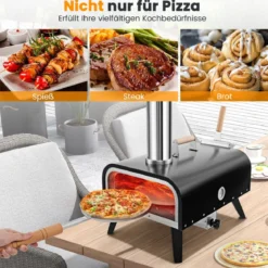 Outdoor Pizzaofen aus Edelstahl mit Pizzastein & Pizzaschaufel & Thermometer & Tragetasche