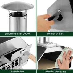 Outdoor Pizzaofen mit Pizzastein & Pizzaschaufel & Thermometer & Klappbaren Beinen