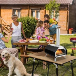 Outdoor Pizzaofen mit Pizzastein & Pizzaschaufel & Thermometer & Klappbaren Beinen