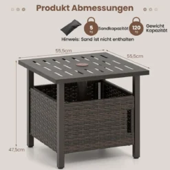 Outdoor Rattan Beistelltisch Wetterfester Gartentisch mit Schirmloch kleiner Balkontisch