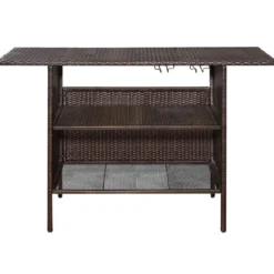 Outdoor Rattan-Theke mit 2 Ablageflächen Polyrattan Gartenbar 140 x 47 x 92 cm Braun
