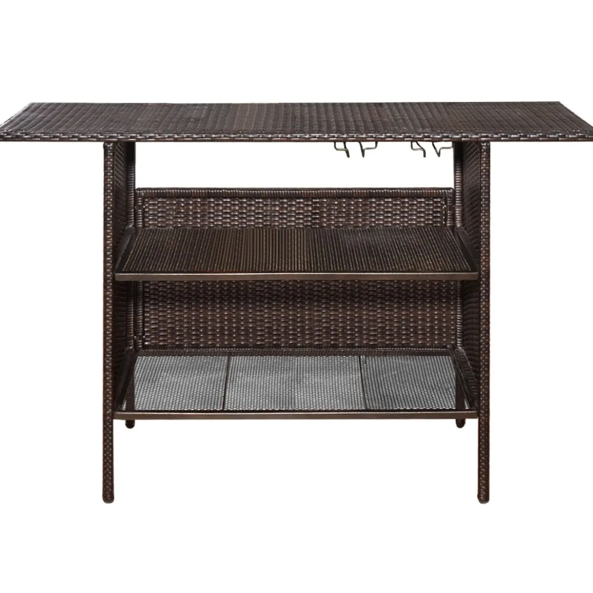 Outdoor Rattan-Theke mit 2 Ablageflächen Polyrattan Gartenbar 140 x 47 x 92 cm Braun