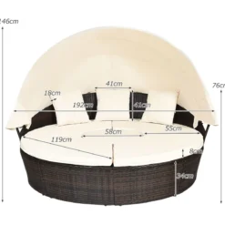 Outdoor-Rund-Tagbett mit einziehbarem Baldachin 192 x 177 x 146 cm