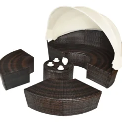Outdoor-Rund-Tagbett mit einziehbarem Baldachin 192 x 177 x 146 cm
