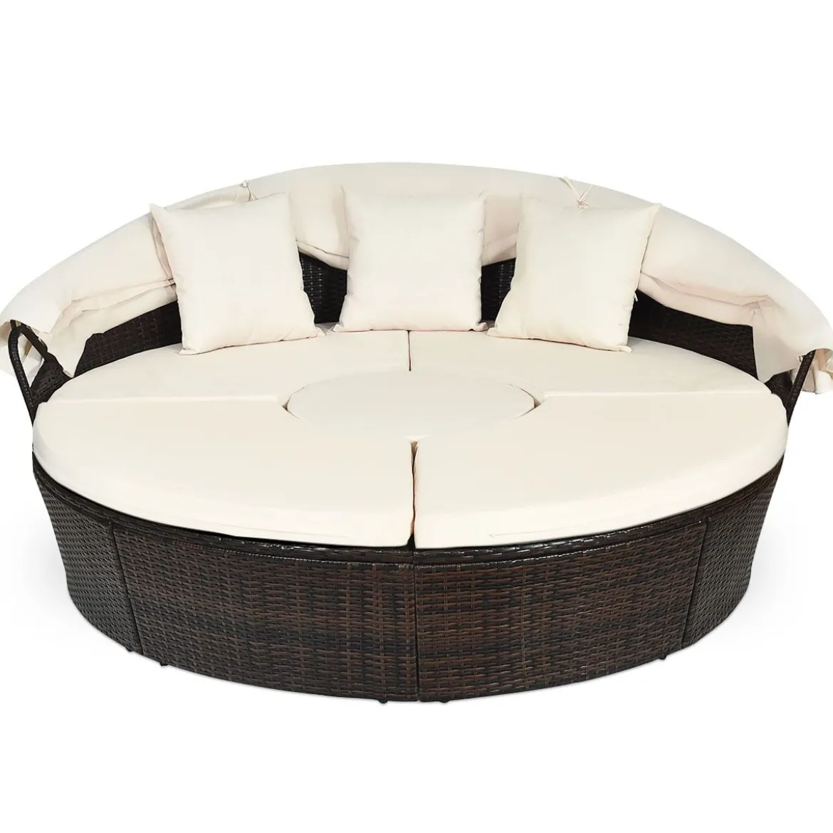 Outdoor-Rund-Tagbett mit einziehbarem Baldachin 192 x 177 x 146 cm