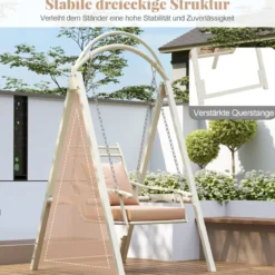 Outdoor-Schaukel mit Gestell Terrassenschaukel mit Kissen & Seitentischen für Garten Weiß